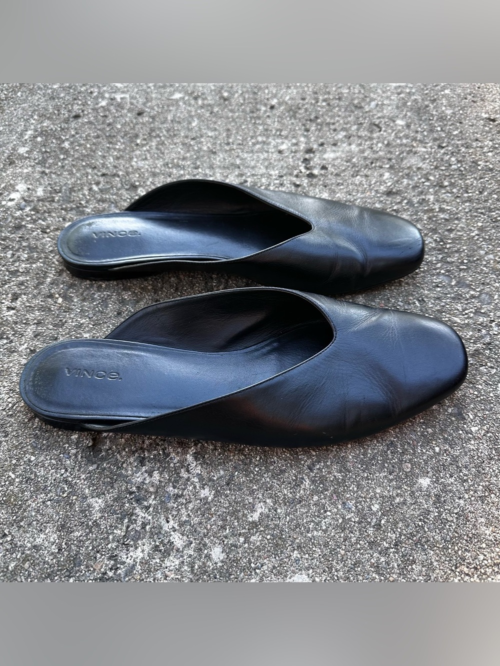 Vince Black Leather Square-Toe Slip-On Mules size 10